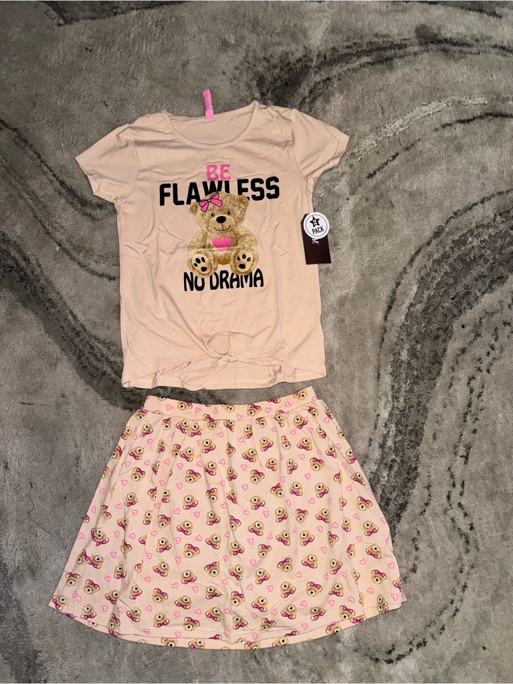 Girls Pink Teddy 'Be Flawless No Drama' Skort Set